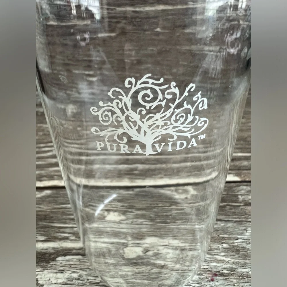 Pura Vida Clear Glass‎ Tumbler Candleholder Vase Etched Lightweight Small